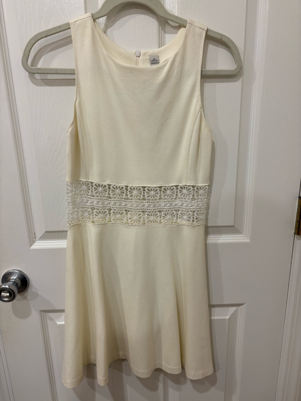 DESIGN LAB Ivory White Mini Skater Dress  Cutout Waist With Lace